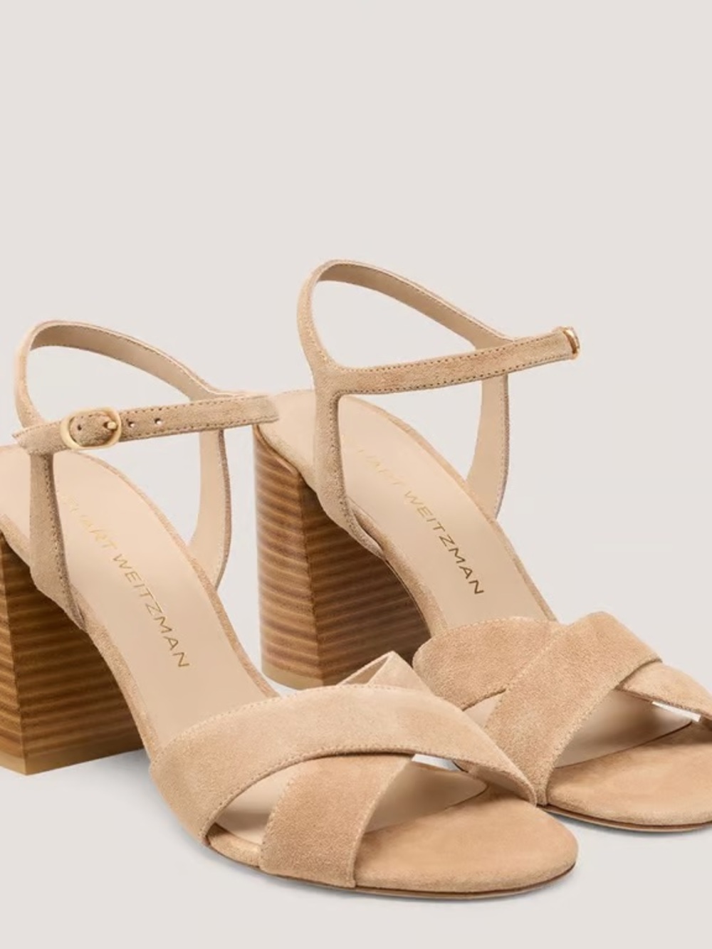 Stuart Weitzman Nude Suede Crisscross Block Heel Sandals
